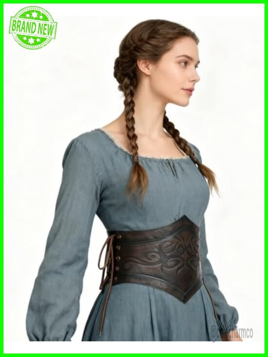 Faux Leather Viking Corset Belt Renaissance Waist Cincher Lace-up main image 4